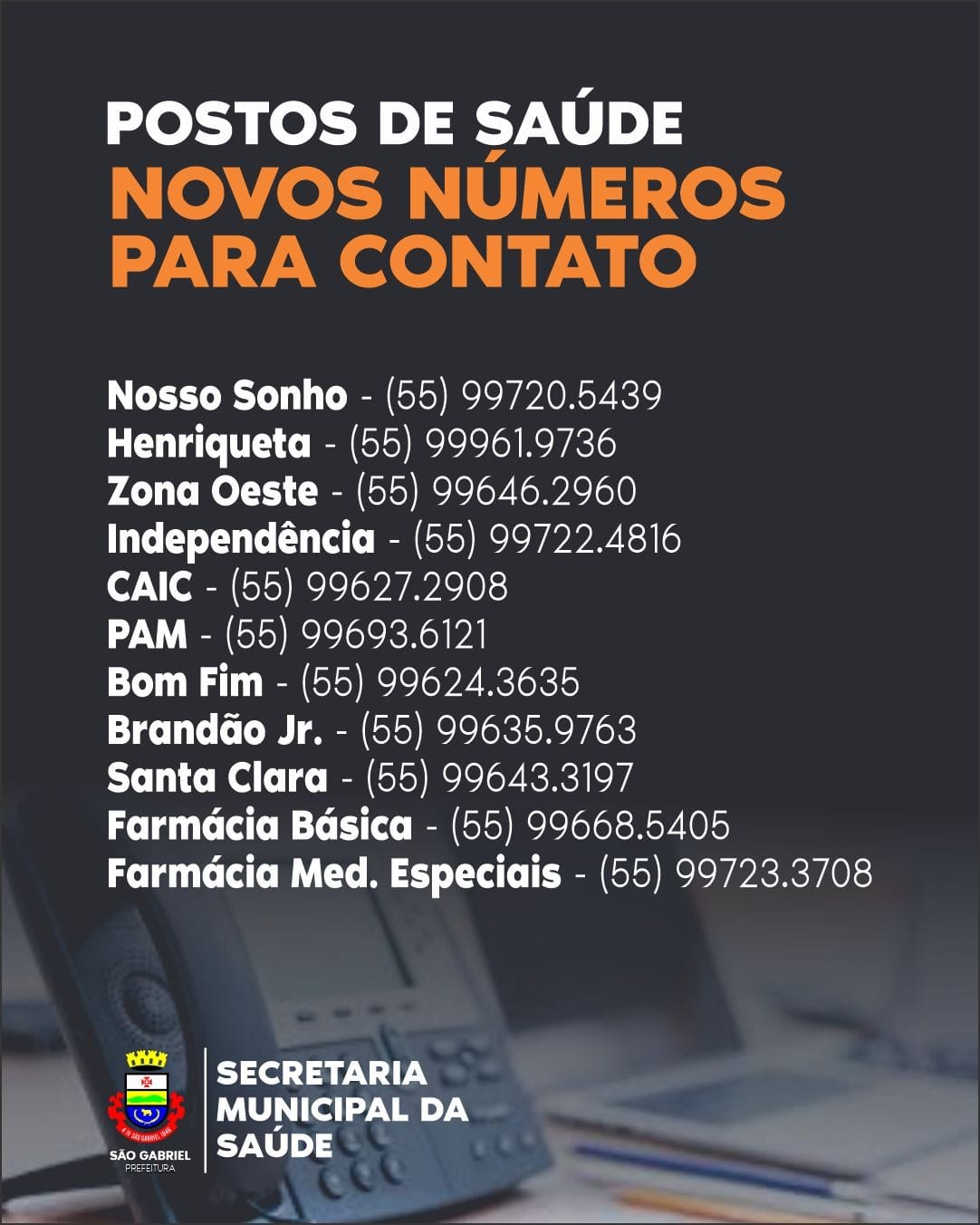 NOVOS NÚMEROS (fixo/WhatApp)