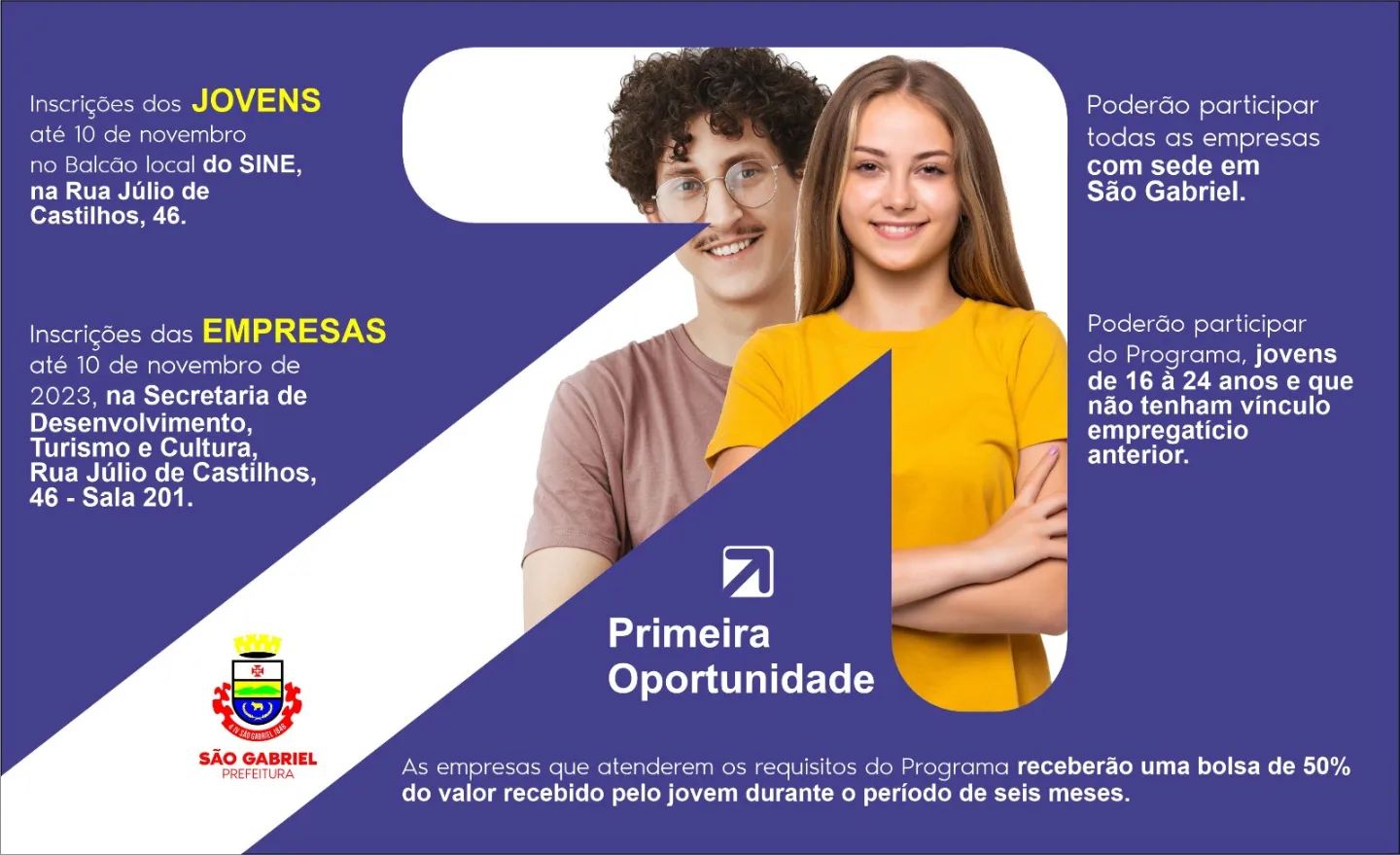 INSCRIÇÕES AO PROGRAMA PRIMEIRA OPORTUNIDADE ENCERRAM HOJE