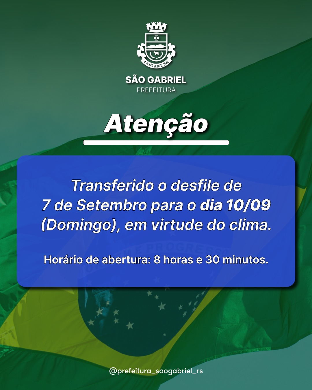 PREFEITURA ANUNCIA TRANSFERÊNCIA DE DESFILE POR CAUSA DA CHUVA.