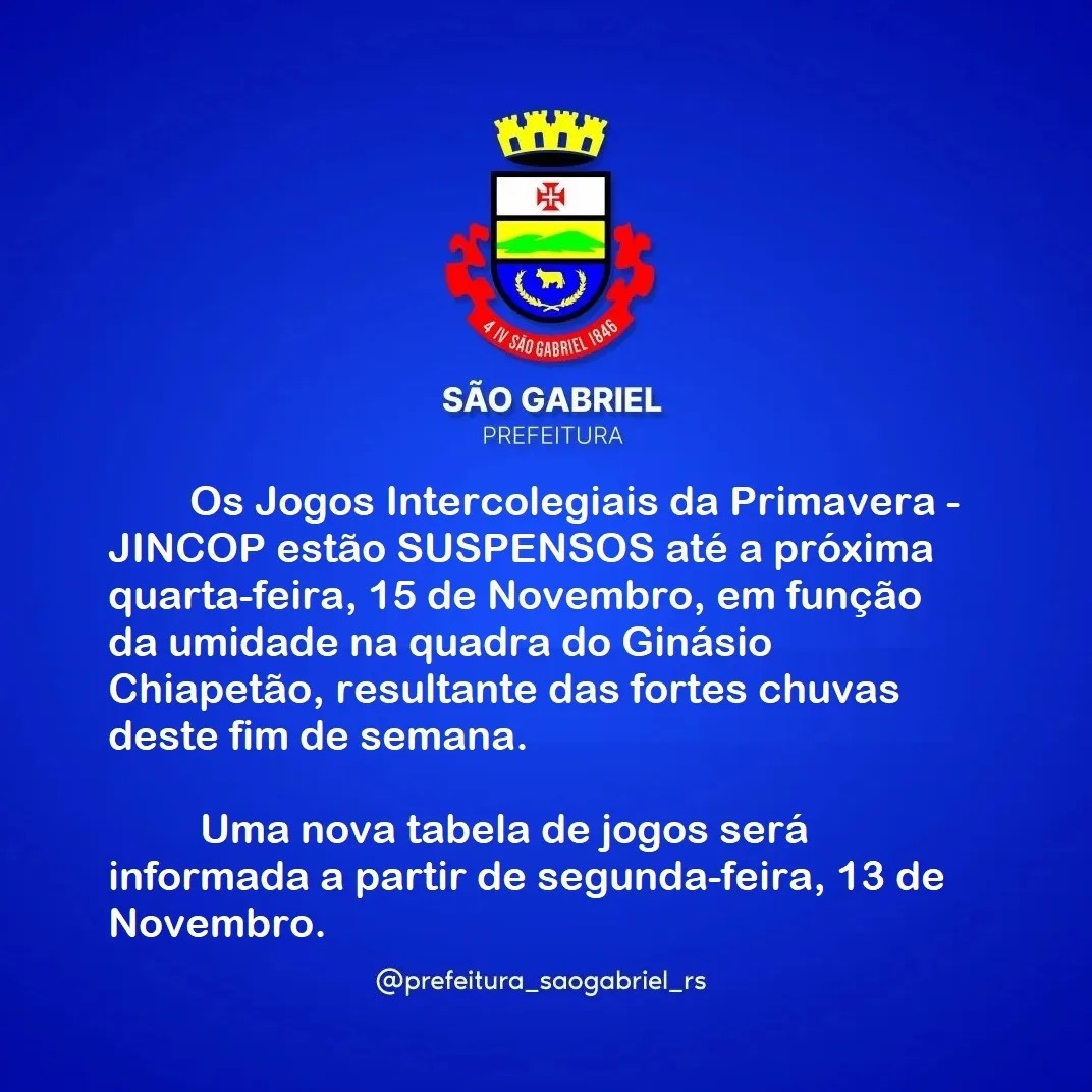 avisoimportante  jincop  jogoscancelados