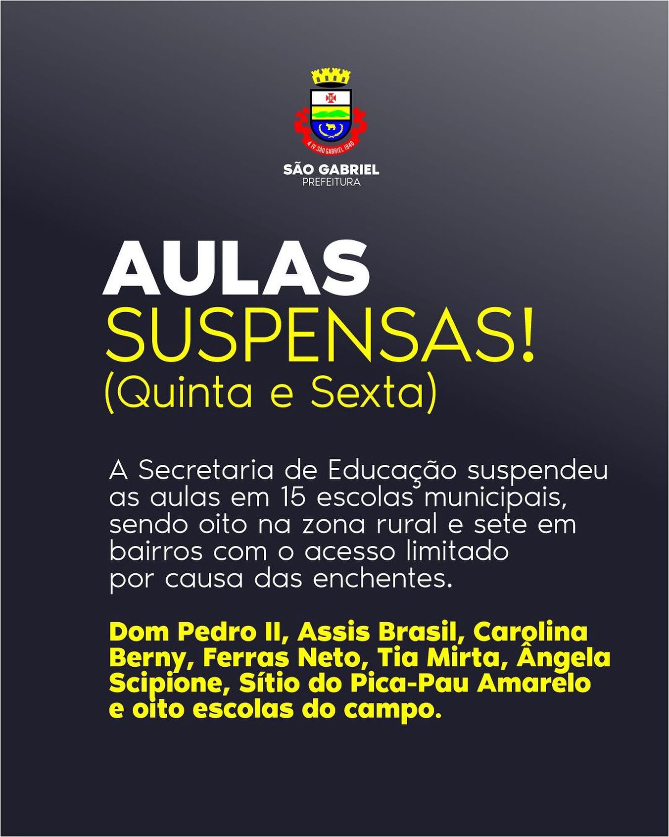 MUNICÍPIO SUSPENDE AULAS